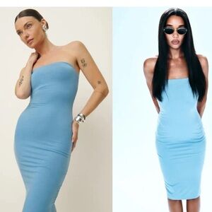 Reformation X  Laura Harrier Etta blue dress strapless extra large